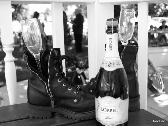 motorcycle boots and champagne