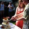 cutting the cake. Garden wedding