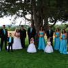 wedding party in black, white and teal or turquoise 
